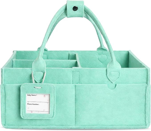 GEMII Diaper Caddy Organizer-Large Baby Caddy Organizer with Handle, Newborn Registry Essentials, Baby Shower Basket Gifts for Boys or Girls (Green, Large)
