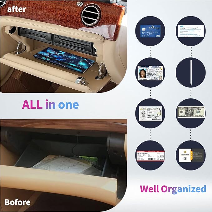 Car Registration and Insurance Holder,Leather Insurance License and Registration Card Holder for Car Glove Box, Auto Truck Document Holder Organizer for Men Women-Blue Butterflies in Night Sky