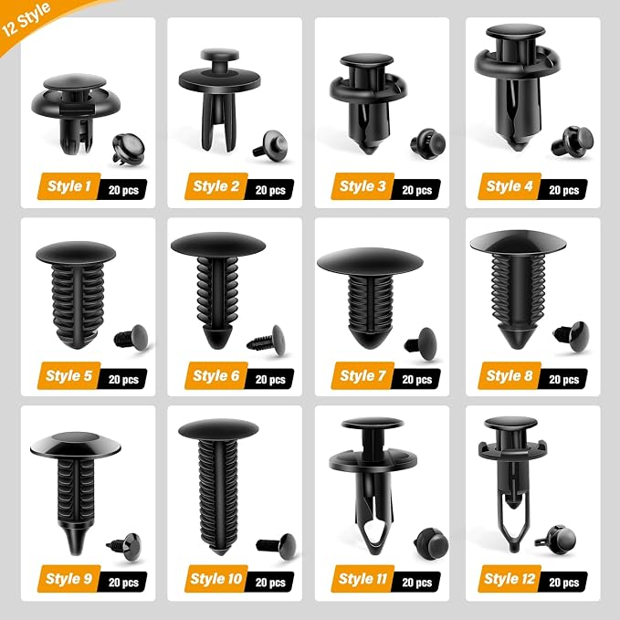 GOOACC 240PCS Bumper Retainer Clips Car Plastic Rivets Fasteners Push Retainer Kit 12 Popular Sizes Auto Push Pin Rivets Set -Door Trim Panel Fender Clips for GM Ford Toyota Honda Chrysler