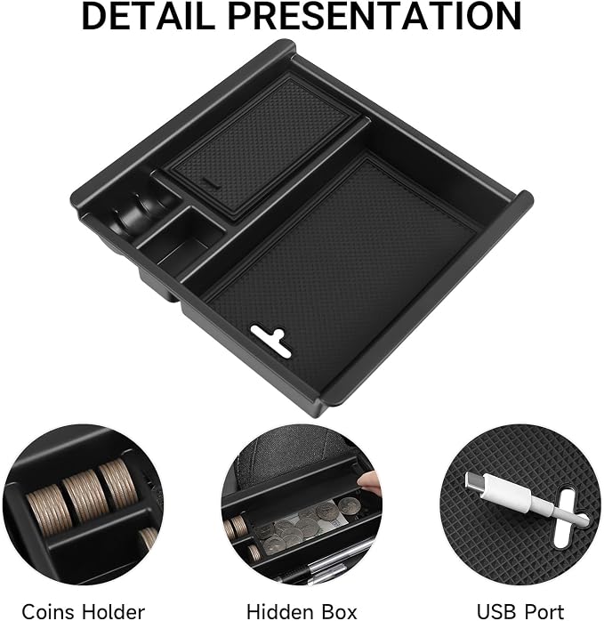 Center Console Organizer Compatible with Toyota 2016-2020 2021 2022 2023 Tacoma Accessories ABS Plastic Material Armrest Secondary Storage Box