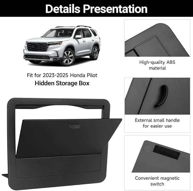 2PCS Center Console Organizer Compatible with Honda 2023-2025 2026 Pilot ＆ 2024-2026 Ridgeline ＆ 2024-2026 Passport Accessories Armrest Hidden Secondary Storage Box Handrail Platform Storage