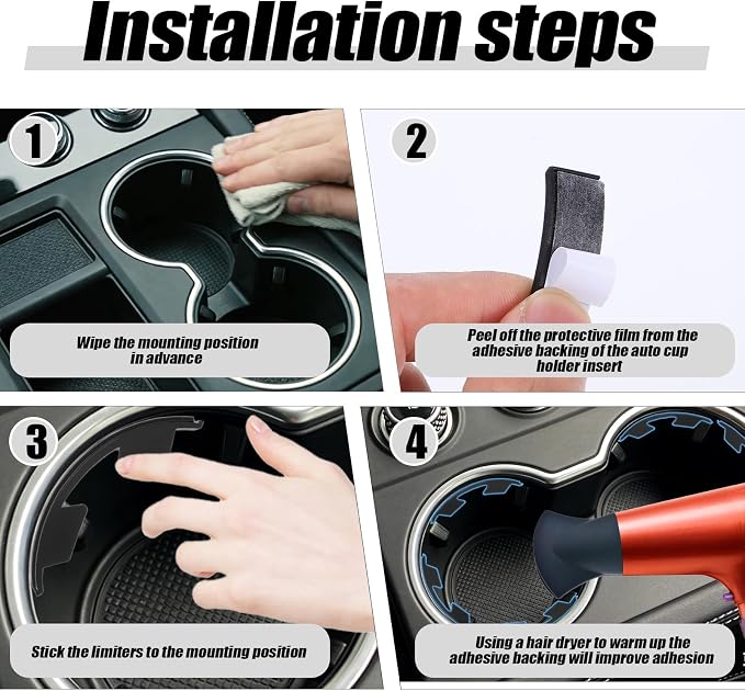Car Cup Holder Limiter, 6Pcs Cupholder Insert for Car, Silicone Stabilizer for Water Bottles & Travel Mugs, Secure Fit with Anti-Slip Base, Universal for Most Vehicles (Black)