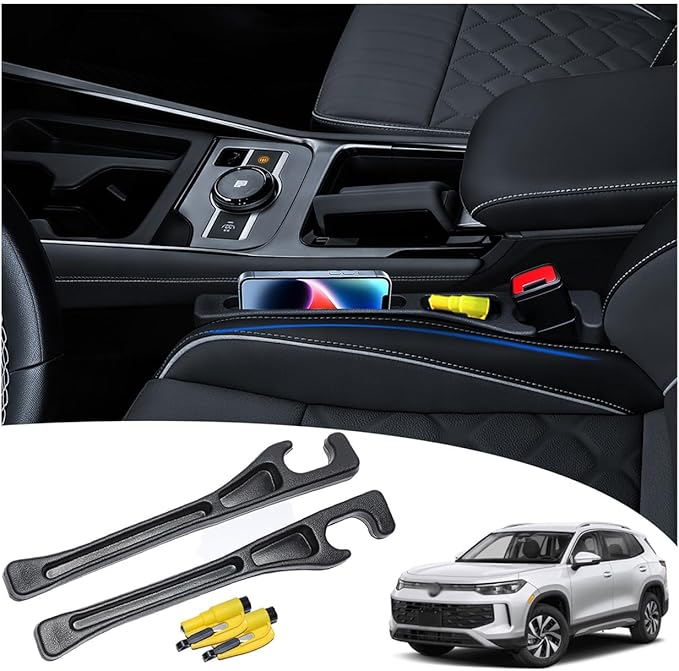 LLXGAB【Compatible with Volkswagen Tiguan Seat Gap Filler,No Drop Seat Guard Compatible with Volkswagen Tiguan,Drop Seat Guards for Cars(2Pcs),Emergency Keychain Car Escape Tool(2Pcs)