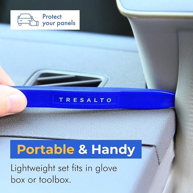 Tresalto Auto Trim Removal Tool Kit - 5 Piece Set for Dash, Door Panel, Clip Remover - Scratch-Resist Nylon Pry Tools for Interior Car Trims Work - Panel Prying Tools Included - Blue (Pack of 2)