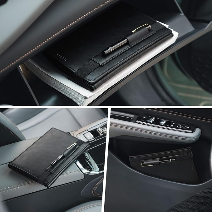 VULKIT Car Registration and Insurance Card Holder Vehicle Glove Box Organizer Leather Tri-fold Design for Car Keys, ID Holder, Essential Documents Black