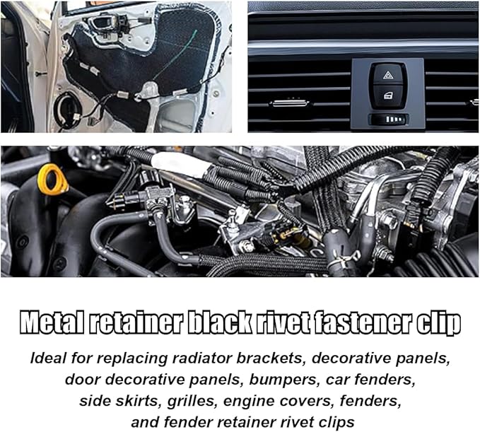 20PCS Car Metal Retainer Clips, Front Console Dashboard Metal Retainer, Car Console Trim Retainer Clip, Automotive Universal Dashboard Retainer Replacement Interior Accessories (Black)