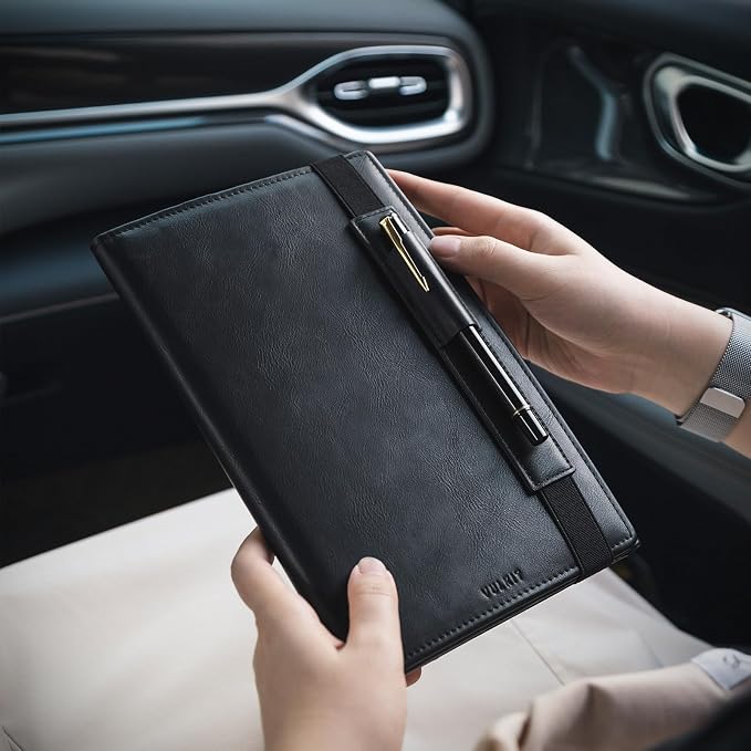 VULKIT Car Registration and Insurance Card Holder Vehicle Glove Box Organizer Leather Tri-fold Design for Car Keys, ID Holder, Essential Documents Black
