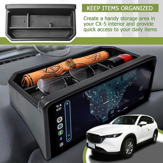 HGWEI Dash Storage Box Compatible with Mazda CX-5 2025 2024 2023 2022 Interior Accessories, Console Dashboard Organizer Behind 10.25" Touch Screen Insert Tray Holder (Not Fit 2026), Black