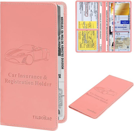 TILDOSAC Car Registration & Insurance Card Holder Leather Auto Glove Box Organizer Document Wallet with Magnetic Shut