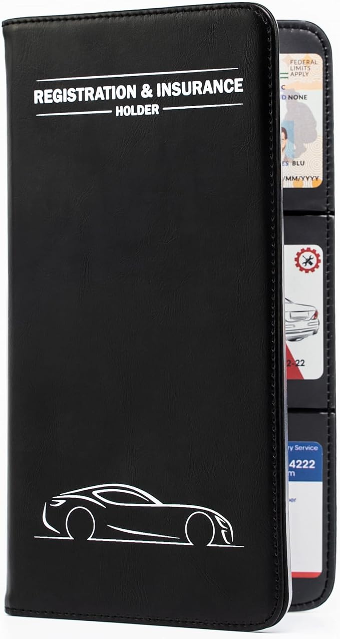 CANOPUS Car Registration & Insurance Holder, Vehicle Glove Box Organizer and Document Holder, Wallet for Auto - Includes 2 Sets of EZ Pass Strips, Car