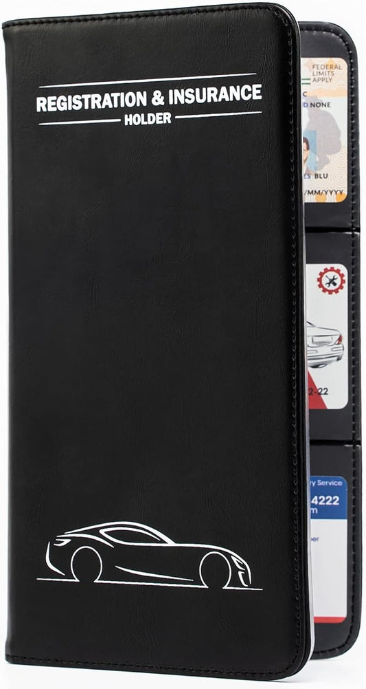 CANOPUS Car Registration & Insurance Holder, Vehicle Glove Box Organizer and Document Holder, Wallet for Auto - Includes 2 Sets of EZ Pass Strips, Car