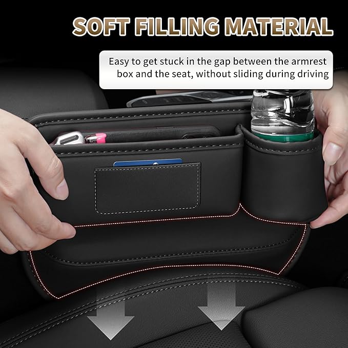 Kwak's Car Seat Gap Filler Organizer 2pcs – Fits 0.2“–1.2” Seat Gaps, Premium PU Leather Seat Gap Plug for Car SUV Truck, Stops Phone/Keys from Dropping, Extra Cup Holder for Car (Black)