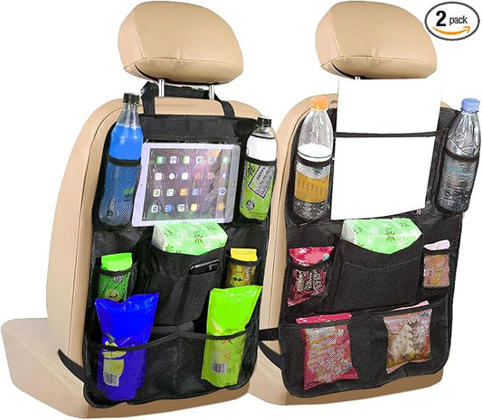 2PCS Car Backseat Organizer, Car Organizers and Storage, Kick Mats Back Seat Protector with Touch Screen Tablet Holder, Road Trip Storage Essentials Car Storage Pocket for Car And Truck (2PCS)