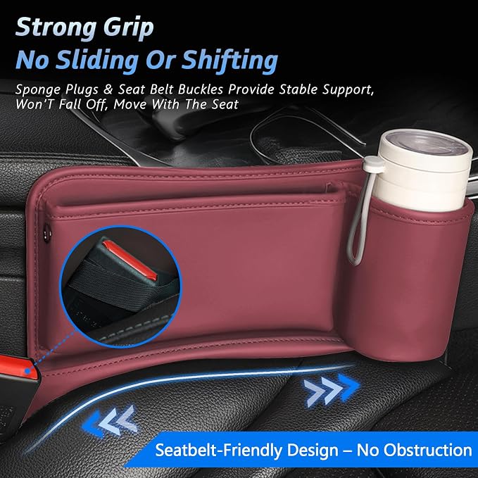 Car Seat Gap Filler Organizer 2 Pack, Car Seat Organizer with Cup Holders, 3-in-1 Removable Auto Organizer for Women, Universal Fit SUV Truck Fill The Gap Between Seats & Console (Red)