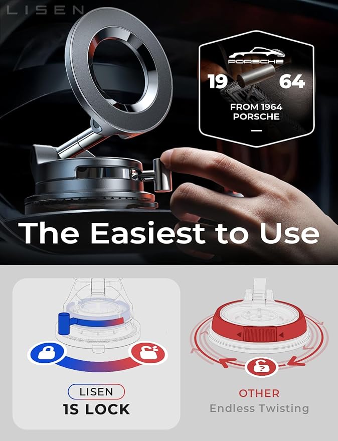 LISEN for Magsafe Car Mount, Magnetic Phone Holders for Your Car Vacuum, Phone Mount for Car Accessories for Women Men Jeep BMW, Suction Phone Holder Gifts Kits, for iPhone 17 Pro Max 16 15 14 13 12