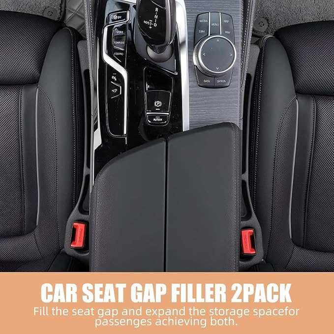 Car Seat Gap Filler Set of 2, Premium Interior Car Accessories, Multifunctional Car Storage Solution with Non-Slip Design, Fits Most Vehicles (Black)