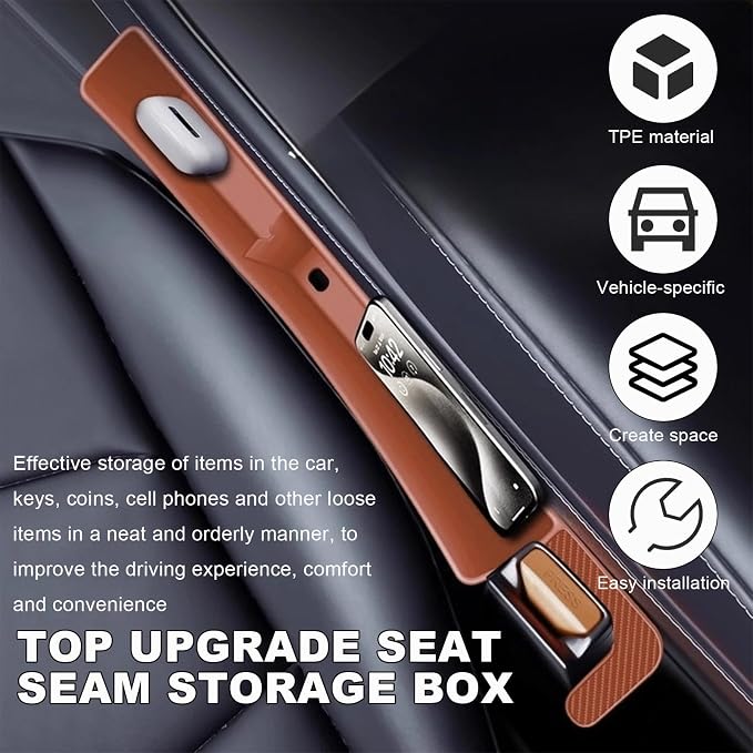 KVAEY 2PCS Car Seat Gap Filler, Automotive Seat Organizer Fill The Gap Between Seat and Console, Universal Car Gap Seat Storage for Phone Wallets and Keys, Car Accessories (Brown)