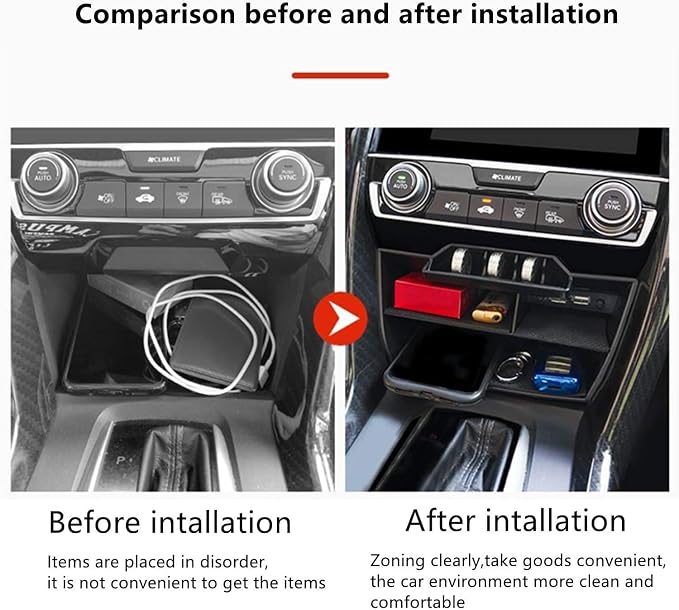 Waterproof ABS Plastic Caddy for Honda Civic Sedan 10th Gen Central Console Box Coins Trays Organizer with USB Extension Cable - Fits 2016-2021