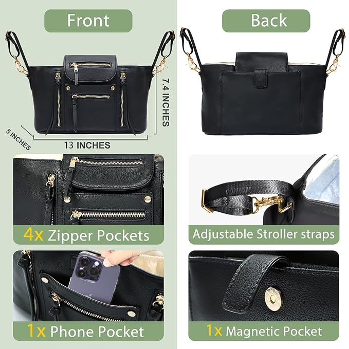 miss fong Universal Stroller Organizer with Insulated Cup Holder Stroller Caddy Baby Storage Bag with Adjustable Strap, Fits for like Uppababy, Baby Jogger, Britax, Umbrella