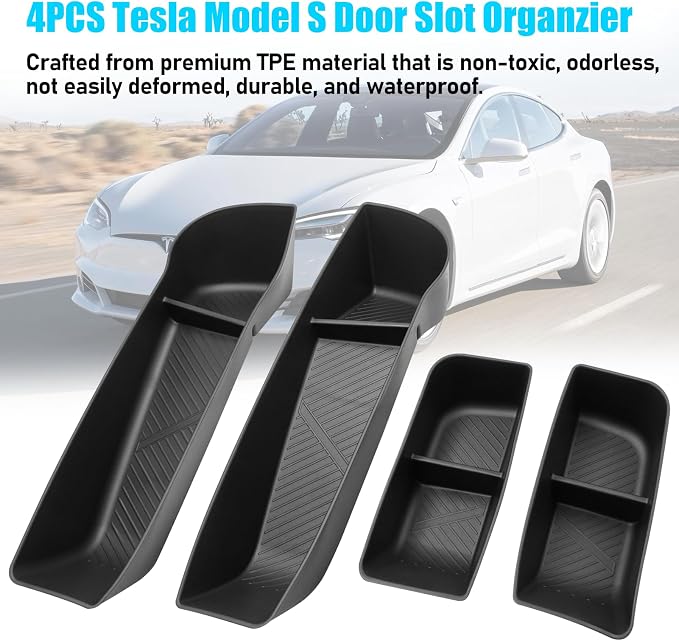 Jaronx Compatible with 2021-2026 Tesla Model S Door Side Organizer, 4PCS Front Rear Doors Pockets Inserts Storage Tray for Tesla Model S Accessories 2021 2022 2023 2024 2025 2026