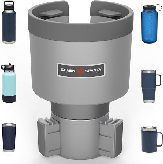 Seven Sparta Car Cup Holder Expander with Offset Adjustable Base, Compatible with Hydro Flasks 32/40 Ounce, Compatible with Yeti Ramblers 20/26/30 Ounce, Other Bottles in 3.4"-3.8" (Gray)