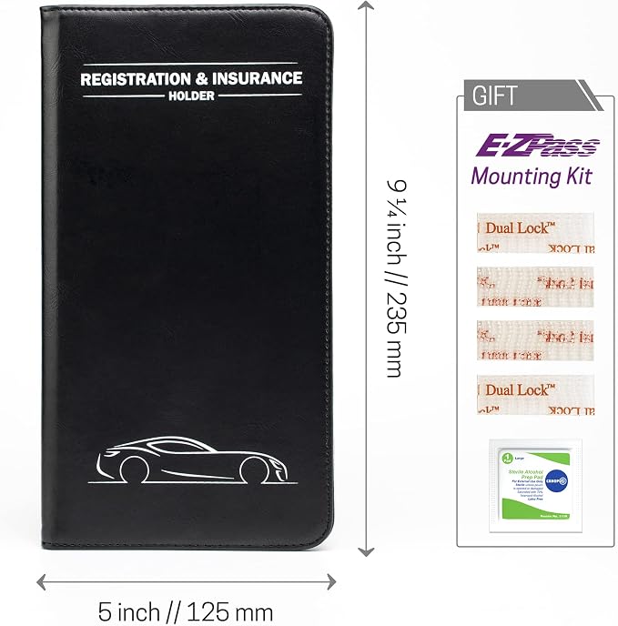 CANOPUS Car Registration & Insurance Holder, Vehicle Glove Box Organizer and Document Holder, Wallet for Auto - Includes 2 Sets of EZ Pass Strips, Car