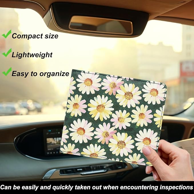 Car Registration and Insurance Holder, Premium Pu Leather Vehicle Glove Box Organizer - for Driver License, Cards & Essential Documents (S-Floral)