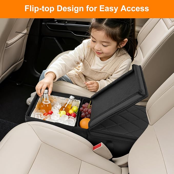 Car Seat Organizer for Ford Explorer 2026 2025 2024-2020 w/Built-In Cooler Bag, Car Second Console Organizer w/Non-Slip Strips, Car Backseat Organize for Dog Toys Kids Snacks Travel Storage Box