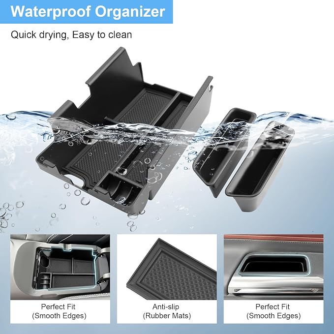 (3pcs) Coleya 2024 2025 2026 Mustang Accessories Center Console Organizer/Door Side Storage Box for Ford Mustang,Durable ABS Plastic&Anti-Slip Rubber 2025 Mustang GT Console Tray/Door Organizer Insert