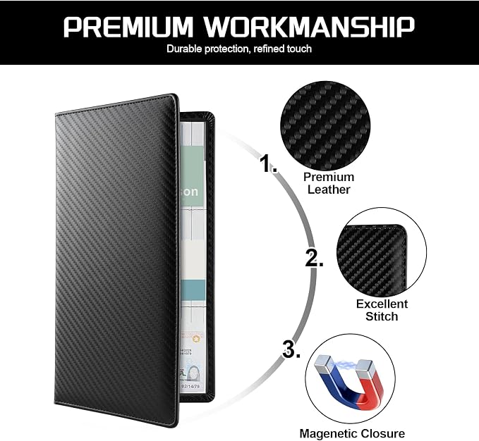 JUSTTOP 2Pack Car Registration and Insurance Holder,Car Document Holder for Cards License with Magnetic Shut,Vehicle Glove Box Car Organizer for Documents, Cards, License(Carbon Fiber Black)