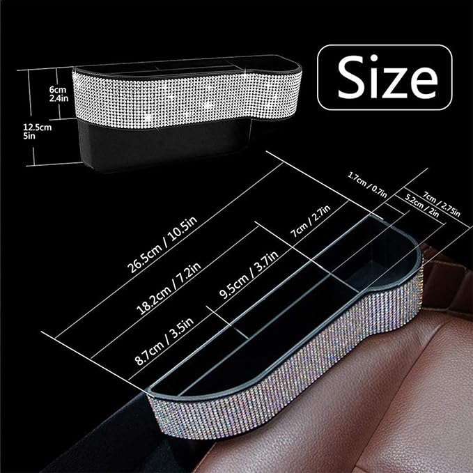 Bling Bling Car Seat Organizer Front Seat Gap Filler with Crystal Rhinestones Diamond, PU Leather Car Seat Console Storage Organizer for Car Accessories (2 Pack Red)