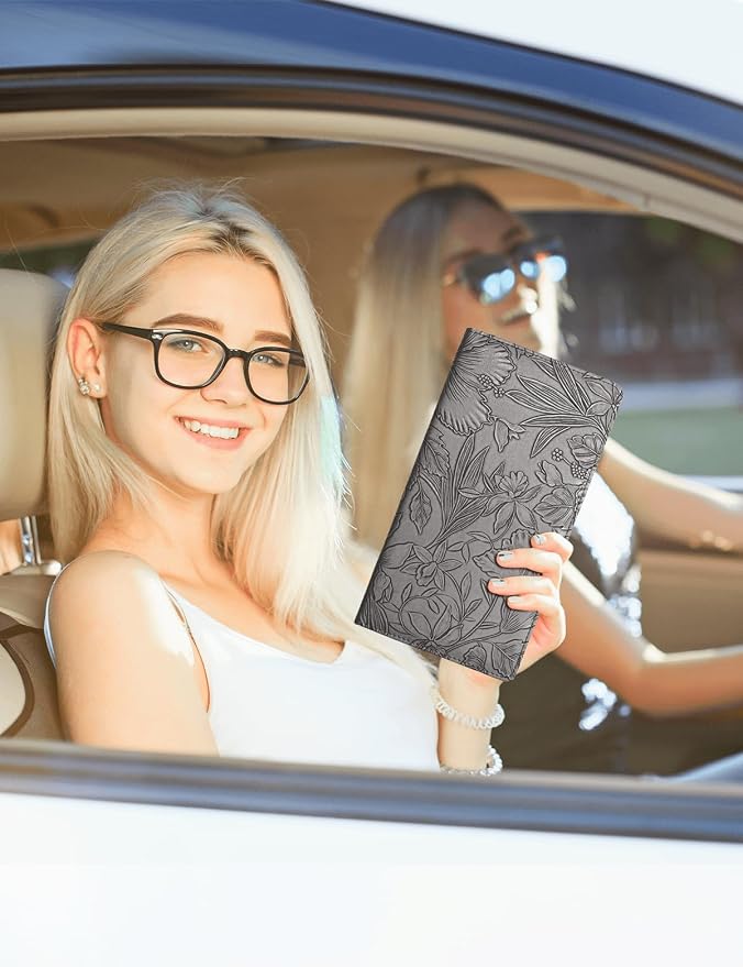 Mymazn Car Registration and Insurance Holder, PU Leather Glove Box Car Organizer with Magnetic Closure, Car Document Holder for Driver's License & Essential Documents (Dark Grey)