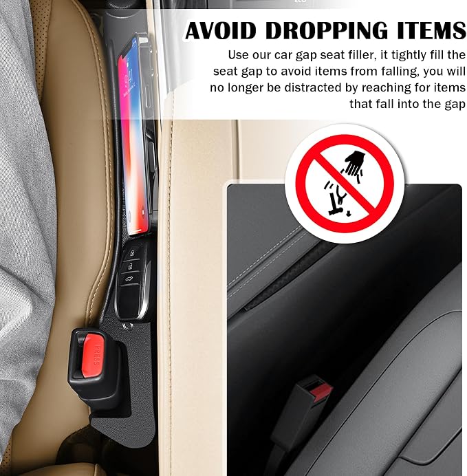 Junecarp 2PCS Car Seat Gap Filler Organizer with Storage Slot & Hook,Car Seat Gap Filler Strip for Filling Gaps,Universal & Double-Sided Use Cars Seats Gaps Plug Cars Interior Accessories