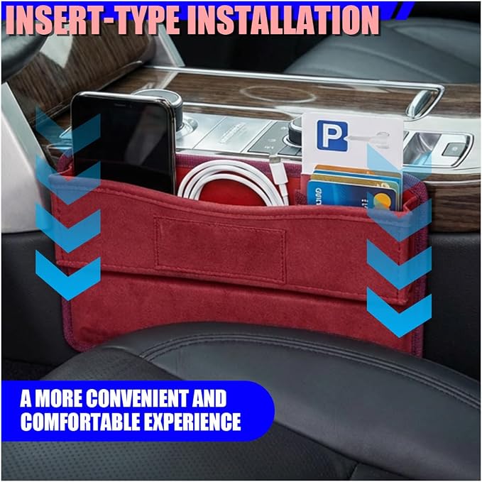 Car Seat Gap Filler, Anti-Drop Automotive Front Seats Gap Storage Box for Phone, Glasses, Key, Card, Universal Vehicle Interior Organizer Accessories for Car, SUV, Truck (Red)
