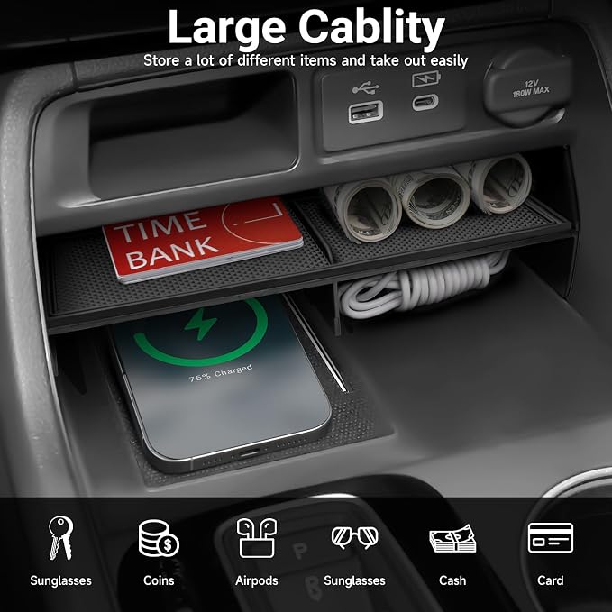 Center Console Tray Organizer Compatible with Honda 2023 2024 2025 2026 Pilot ＆ 2026 Passport Accessories Black ABS Plastic Material Insert Tray Pallet Storage