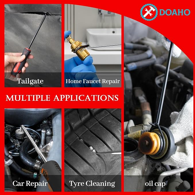 DOAHO 17Pcs Mechanic Hook and Pick Tool Set & Car Trim Removal Kit with Fastener Clip Pliers,Rivet Puller,Magnetic Pickup,Gasket Scraper,Non-Scratch Plastic Pry Tools for Automotive Repair-Red