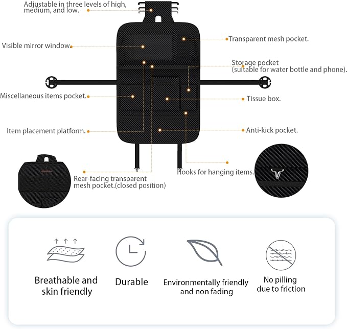GMQ Back Seat Car Organizer 1 Pack,Backseat Organizer with Tray,Multifunctional Car Seat Back Storage Box with Foldable Tablet Holder (Carbon Black, Weave)