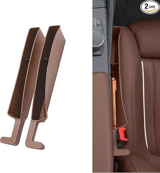 2PCS New Car Seat Gap Stopper with 2 Storage Areas，Car Seat Gap Storage Organizer for Phone Keys Wallet，Universal Car Seat Gap Filler Interior Accessories (Brown)