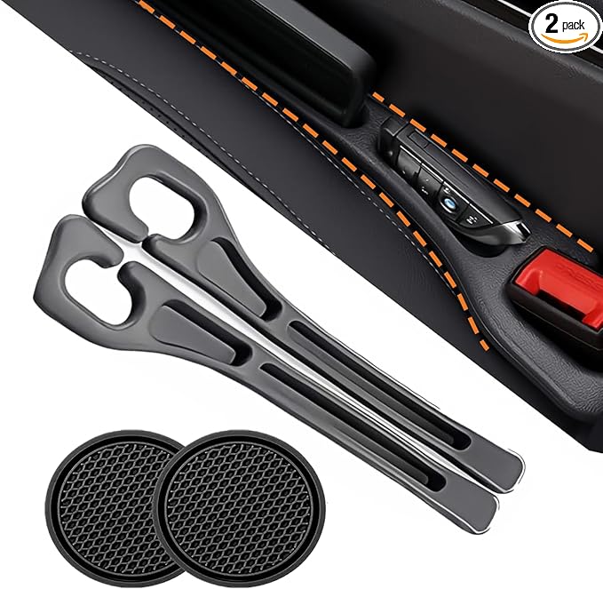 2-PackCar Seat Gap Filler，Car Cup Holder Coaster，Car Seat Crevice Blocker Stop Things from Dropping，Auto Accessories for SUV Truck Sedan