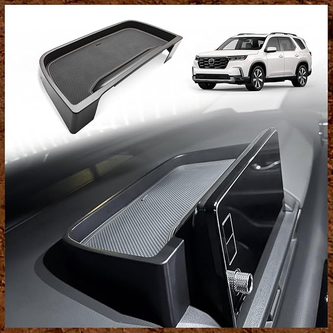 Muslogy Dash Storage Tray (for 9-in Screen Only) Insert Behind Screen Center Console Organizer Interior Accessories Compatible with Honda Pilot 2023-2025 EX-L Touring Elite(Brown) Won't fit 2026