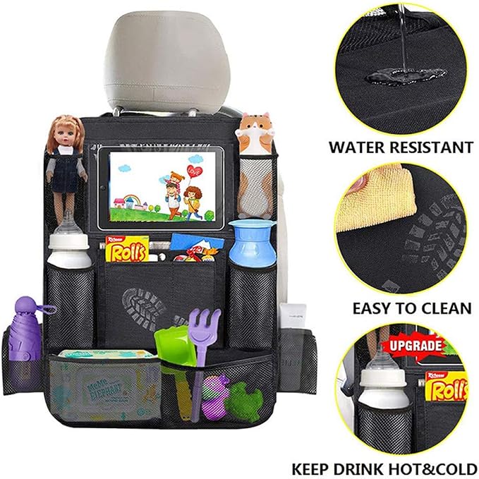 Car Backseat Organizer, Waterproof and Durable Car Seat Organizer Kick Mats, 9 Storage, Tablet Holder, Pockets Car Back Seat Protectors Kick Mats Car Travel Accessories for Kids (1 pack)