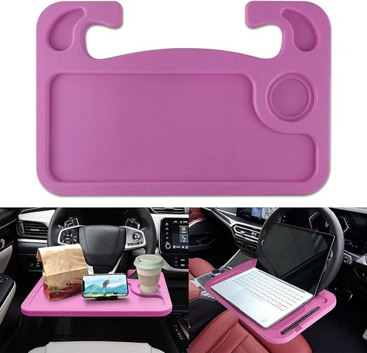 2 in 1 Car Steering Wheel Desk, Car Tray, Car Steering Wheel Desk Tray & Auto Seat Gap Filler Organizer, Multipurpose Travel Auto Steering Wheel Under Table Console for Most Vehicles (Pink)
