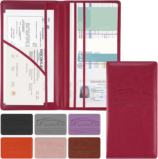 JUSTTOP 1Pack Car Registration and Insurance Holder,Car Document Holder for Cards License with Magnetic Shut,Vehicle Glove Box Car Organizer for Documents, Cards, License(Rose red)