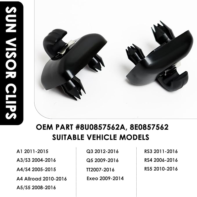2015 Q5 Sun Visor Clip Replacement Compatible with Audi, Sunvisor Inner Clips for A1 A3 A4 A5 A6 Q3 Q5 S3 S4 S5 TT, ABS Construction Interior Sunscreen Holder Hook, OEM #8U0857562A (Black)