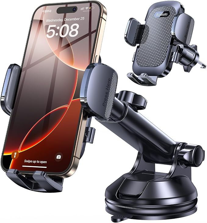 Romuto Phone Holders for Your Car Phone Holder Mount【Super Suction】Cell Phone Holder for Car Accessories for Women Men【360° Adjustable】Suction Phone Mount for Car, Window, Bathroom for iPhone Samsung