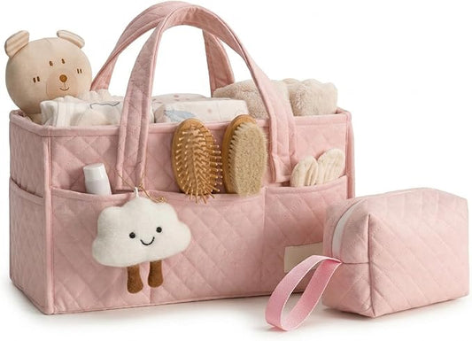 PeraBella Baby Diaper Caddy Organizer, Baby Basket Shower Gift, Portable Changing Table Basket, Postpartum Caddy & Tote Bag Pouch, Newborn Boy & Girl Nursery Essentials Registry, Car Diaper Organizer