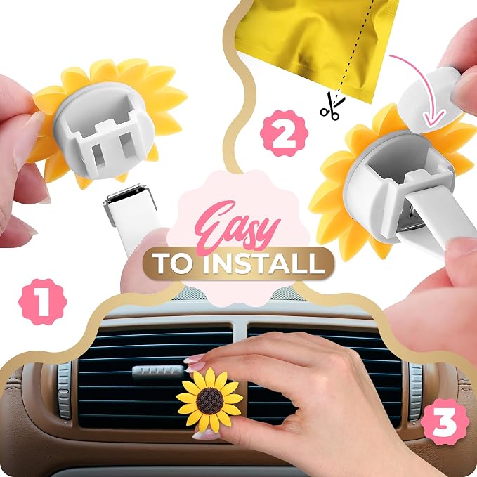 2 Pieces Sunflower Car Accessories Cute Car Air Freshener Sunflower Air Vent Clips Sunflowers Gift Decorations Girasoles Car Clip Interior Air Vent Decor