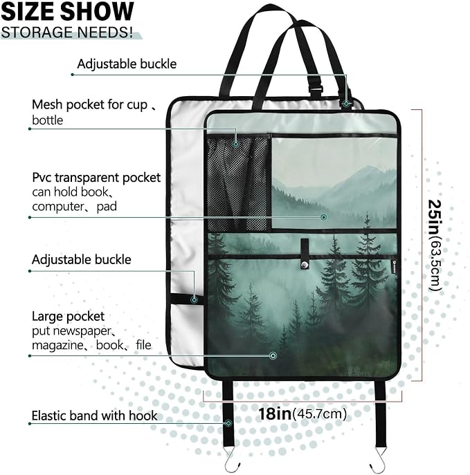 Green Mountains and Pine Trees 3500 1 Pack Backseat Car Organizer with Storage Pockets Seat Back Organizers for Kids Kick Mats Backseat Protector Automotive