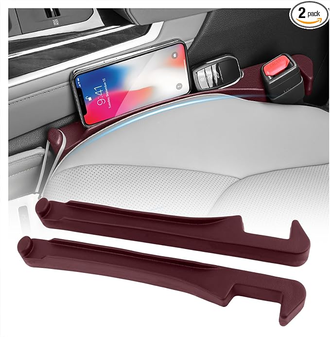 3 in 1 Car Seat Gap Filler Organizer,2PCS Multifunctional Car Seat Gap Plug with Storage Slot & Hook Function,Anti-Drop Cars Gaps Seats Filler Cars Clutter Catcher for SUVs Truck (Red)