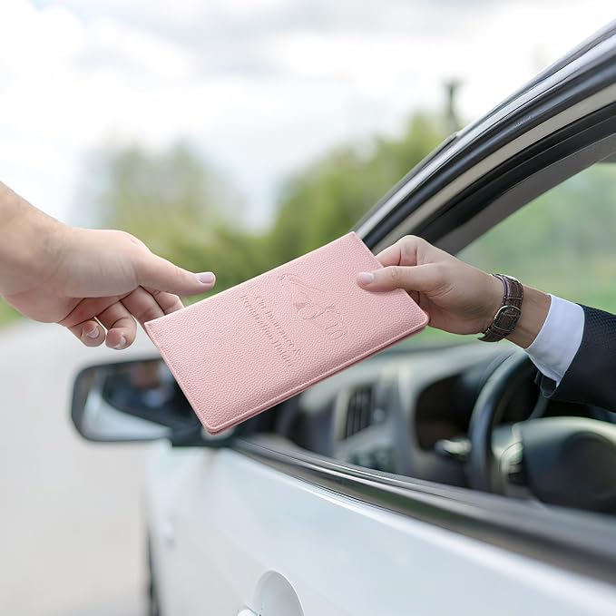 JUSTTOP 2Pack Car Registration and Insurance Holder,Car Document Holder for Cards License with Magnetic Shut,Vehicle Glove Box Car Organizer for Documents, Cards, License(Embossed leather Pink)